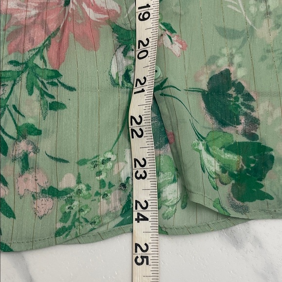 Zara Floral Sheer Blouse in Mint Green & Pink Ruffle Collar with Tie Flowy Fit - Picture 15 of 16